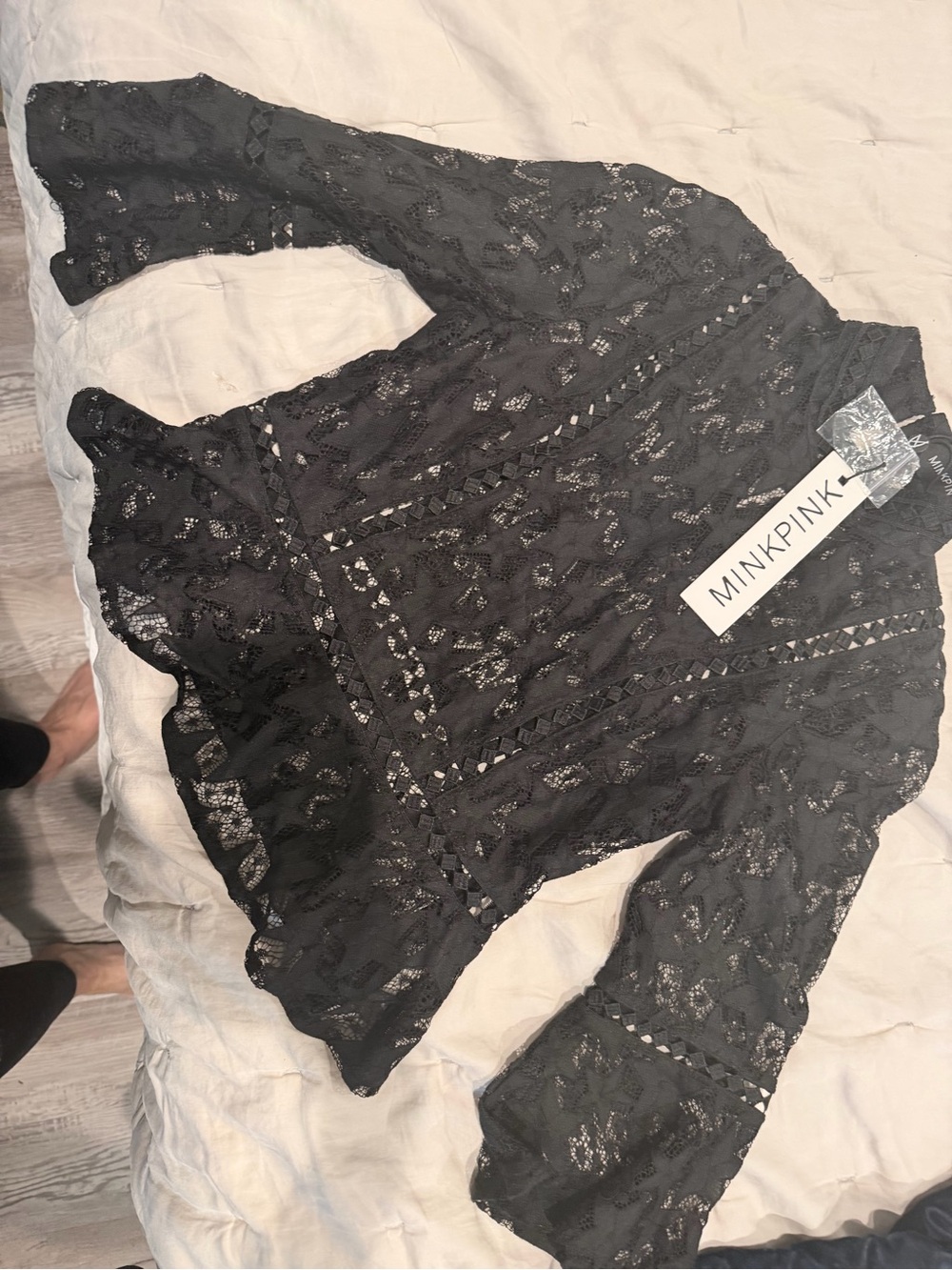 MINKPINK Black Lace Long Sleeve Peplum Top